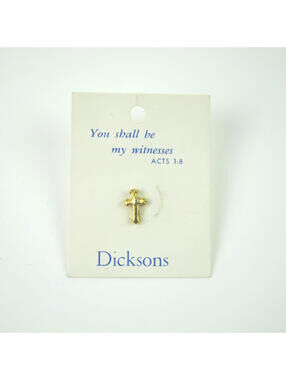 Vintage Cross Lapel Pin Brooch Christian Religious Gold tone Dicksons Made USA